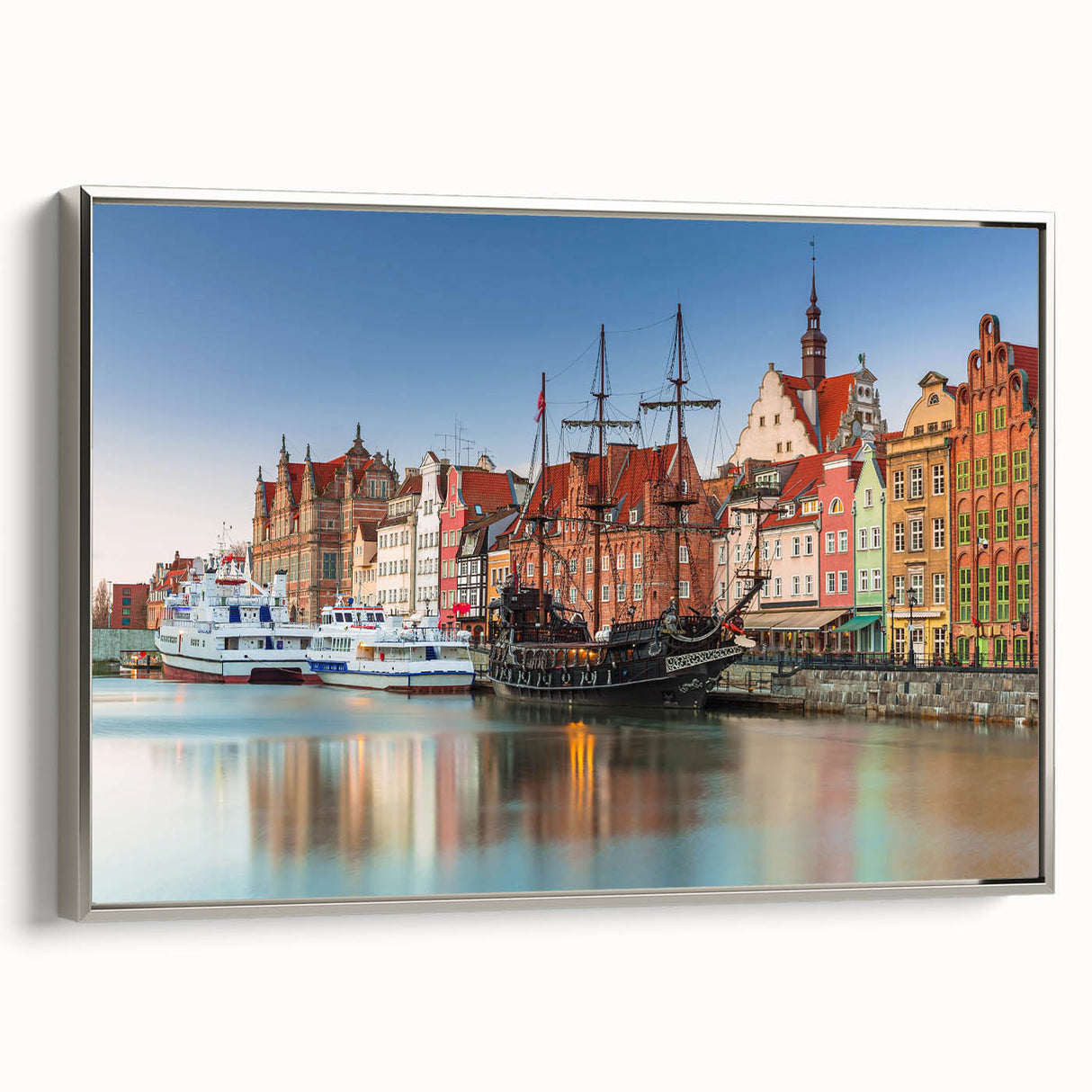 Landscape art painting of a Polish scenery on framed canvas, featuring muted earth tones and vintage poster art style.