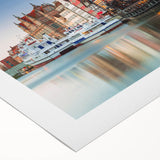 Art deco poster featuring a vintage European cityscape in muted sepia tones on rolled canvas, ideal for dining room wall art.