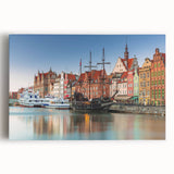 Black and white stretched canvas of a European cityscape, ideal for kitchen wall art or bedroom ambiance.