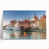 Black and white photograph of a European cityscape on large stretched canvas, ideal for kitchen wall art.