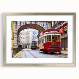 Extra large abstract art print of Lisbon scenery in textured style, featuring muted earth tones on a framed canvas.
