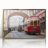 Art deco poster of Lisbon scenery in gold frame, ideal for modern art wall decor or nursery.