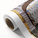 Art Deco style Lisbon scenery on rolled canvas, featuring pastel shades, ideal for nursery wall art.