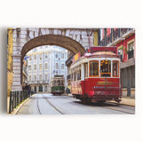 Black and white stretched canvas of Lisbon's cityscape, ideal for kitchen wall art or bedroom ambiance.