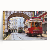 Black and white stretched canvas of Lisbon scenery, ideal for kitchen wall art.