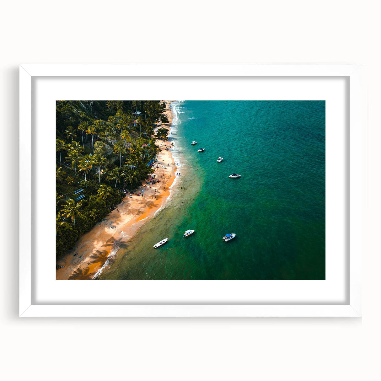 Textured abstract art print of Porto scenery in muted earth tones, framed with a white mat, suitable for bedroom art.