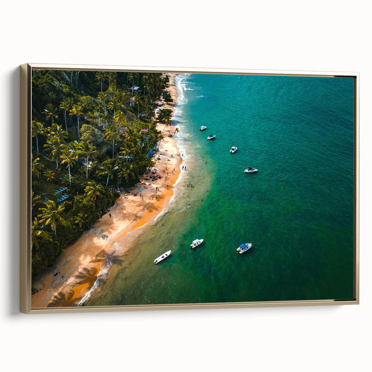Framed canvas of a vintage-style landscape painting depicting Porto, Portugal, with black and gold tones.