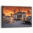 Black and white framed canvas of a vintage Romanian landscape, ideal for bedroom wall decor.