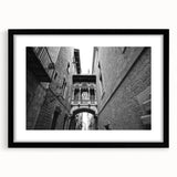 Extra large, textured abstract art print of colorful Barcelona scenery on a black framed canvas, ideal for living room decor.