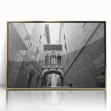 Art deco poster of Barcelona skyline in gold and black tones on framed acrylic, ideal for modern art wall decor.