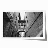 Rolled print of Barcelona scenery with vibrant floral accents on canvas, suitable for dining room or bathroom decor.