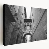 Large canvas print of a vibrant Barcelona cityscape in a range of blue and orange tones, suitable for kitchen wall art.