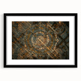 Extra large abstract art print of Madrid skyline in vibrant colors on a textured canvas, framed in black.