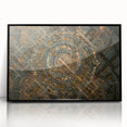 Large abstract wall art depicting a stylized Madrid cityscape in muted earth tones on a framed acrylic panel.