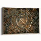 Framed canvas wall art depicting a vintage-style landscape painting of Madrid in muted gold and black tones.