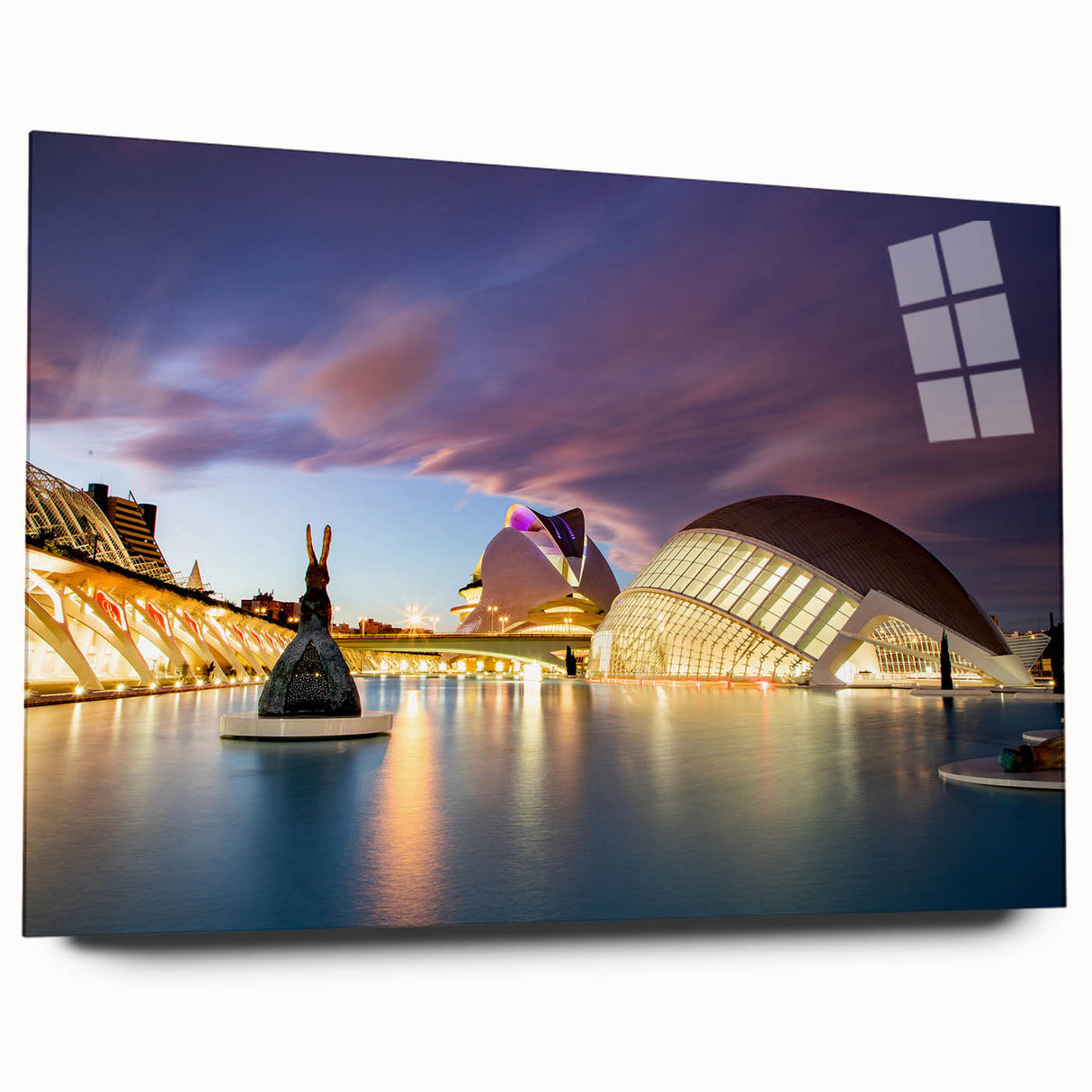 Large abstract wall art of Valencia scenery in vibrant colors on acrylic glass.