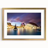 Extra large abstract art print of Valencia scenery in textured gold frame, ideal for living room decor.