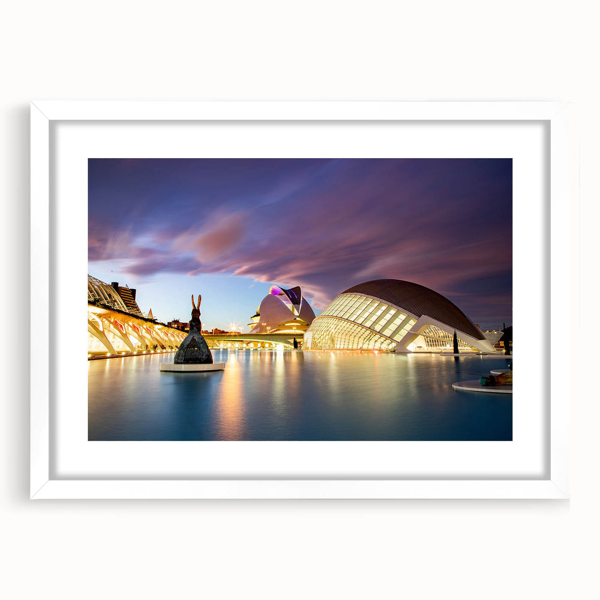 Abstract art print of Valencia scenery in muted earth tones on a white-framed mat, ideal for dining room decor.