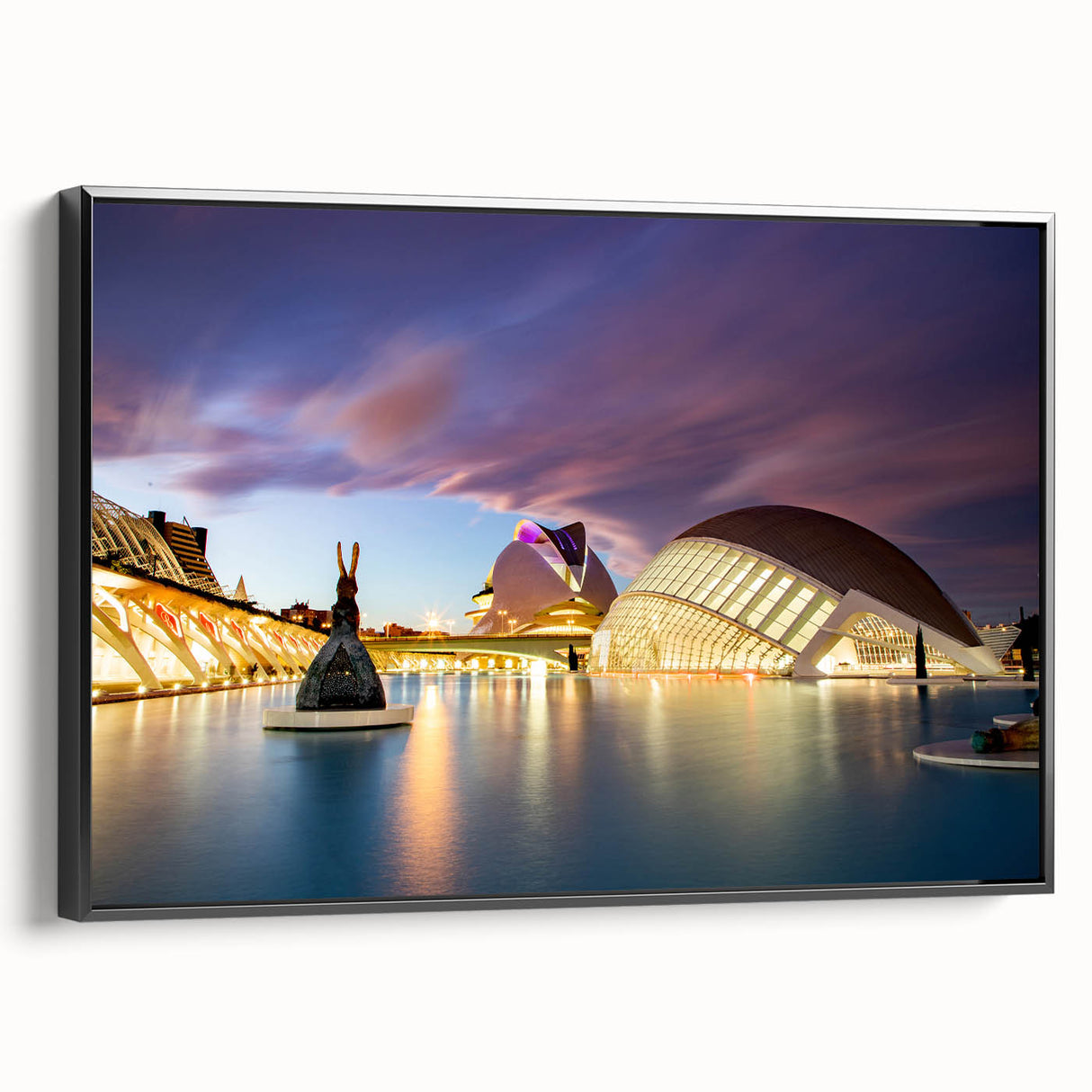 Black and white vintage poster art of Valencia landscape on framed canvas, ideal for bedroom wall decor.