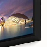 Black wall art depicting a textured view of Valencia with vibrant colors on a framed canvas, ideal for living room decor.