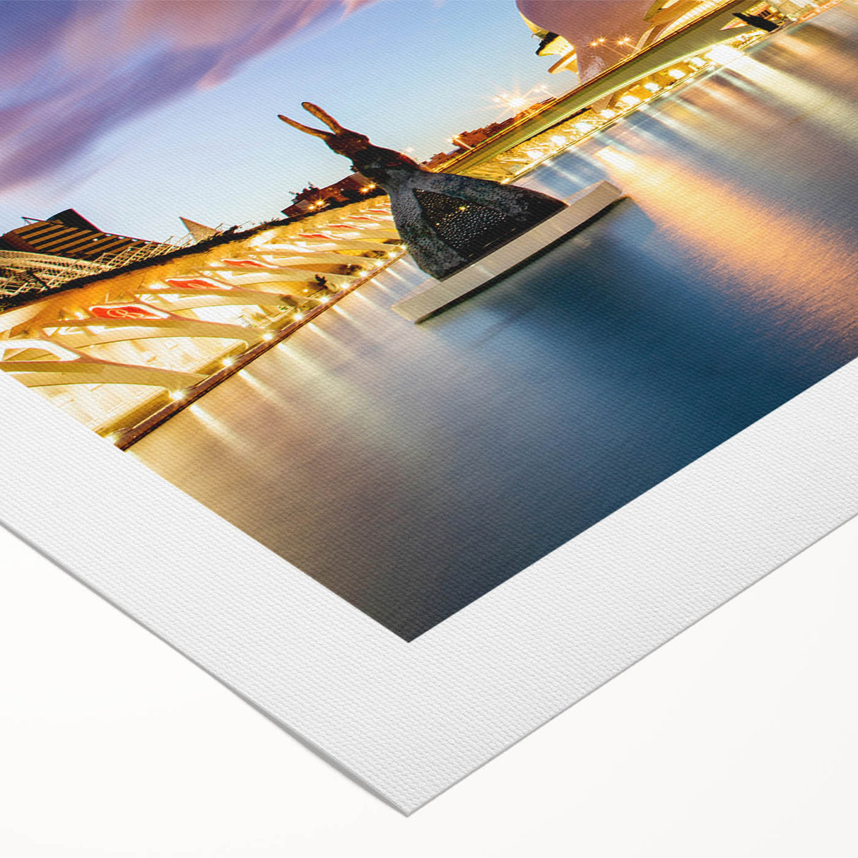 Art deco poster of Valencia scenery in soft pastel shades on rolled canvas, suited for dining room wall art.