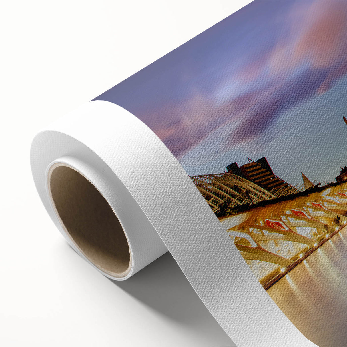 Art deco poster of Valencia scenery in pastel shades on rolled canvas, ideal for nursery wall art.