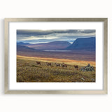 Textured abstract art print depicting a serene Swedish landscape in muted earth tones, framed in silver.