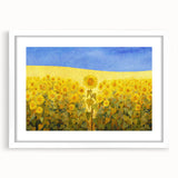 Abstract art print depicting a serene Ukrainian landscape in muted earth tones on a framed white mat.