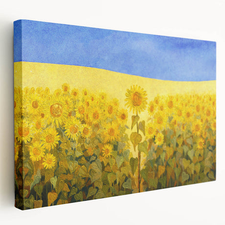 Large stretched canvas depicting a serene Ukrainian landscape in soft pastel hues, ideal for kitchen wall art.