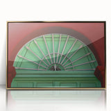 Large art print of Baja California scenery on framed acrylic, featuring mid-century modernist style with gold hues.