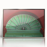 Mid-century modernist art of Baja California scenery in silver framed acrylic, featuring muted earth tones.