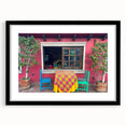 Extra large textured abstract art print of Cabo San Lucas scenery in vibrant colors on a framed black mat.