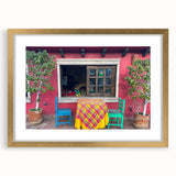 Extra large abstract art print of Cabo San Lucas scenery in gold frame, ideal for living room decor.