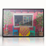 Large abstract wall art of Cabo San Lucas scenery in muted tones on framed acrylic, ideal for modern living room decor.