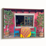 Framed canvas wall art of Cabo San Lucas landscape in muted gold tones, ideal for bedroom decor.