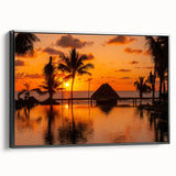 Black and white landscape art of Cancun on a framed canvas, ideal for bedroom decor.