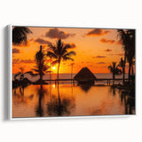 Vintage poster art of Cancun scenery on extra large framed canvas, featuring vibrant colors against a black background.