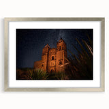 Textured abstract art print of Oaxaca scenery in muted earth tones, framed in silver, ideal for bedroom art.