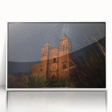 Art deco poster of Oaxaca scenery in muted earth tones, framed acrylic, ideal for modern art wall decor.