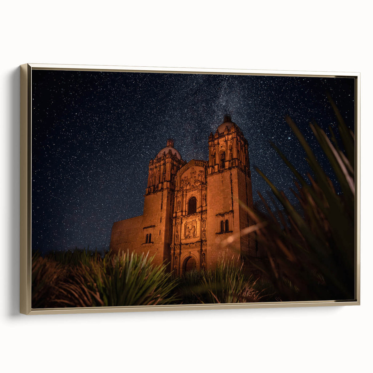 Framed canvas landscape art of Oaxaca, Mexico in black with vintage poster style, ideal for bedroom decor.