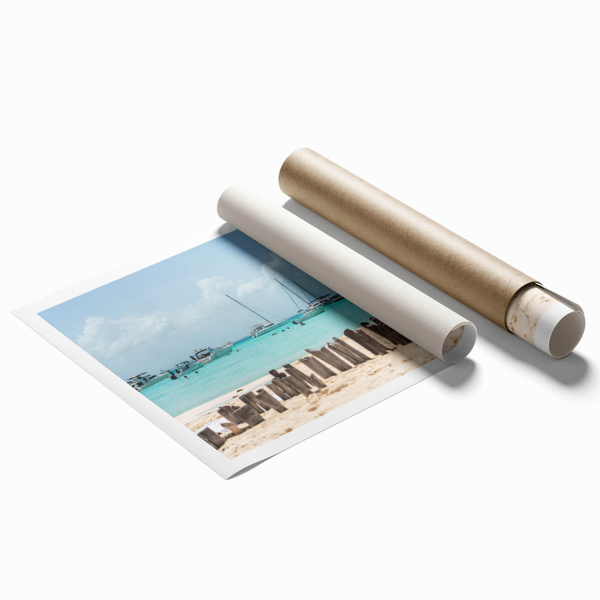Extra large wall art featuring a serene Quintana Roo scenery with vibrant floral elements on a rolled print.