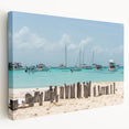 Large stretched canvas depicting a serene Quintana Roo landscape in soft blue and green tones, ideal for kitchen wall art.