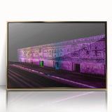 Mid-century modernist acrylic print of Yucatan, Mexico scenery in gold frame, ideal for modern art wall decor.