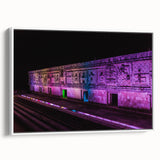 Vintage poster art of Yucatan scenery on extra large framed canvas, featuring vibrant colors against a black background.