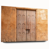 Acrylic print of Dubai skyline in muted gray and blue tones, ideal for bedroom or dining room art.