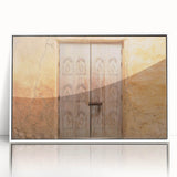 Acrylic print of Dubai skyline in muted gray tones, framed in white, suitable for modern art wall decor.