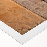 Art Deco style poster of Dubai skyline with muted gold and blue tones on rolled canvas, suitable for dining room wall art.