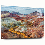 Acrylic glass print of a Middle Eastern landscape in earth tones, ideal for dining room decor.