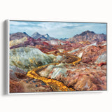 Vintage poster art of a Middle Eastern scenery on a framed canvas with vibrant colors, ideal for living room decor.