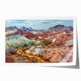 Art deco poster featuring a stylized Middle Eastern scenery in muted gold and blue tones, ideal for dining room wall art.